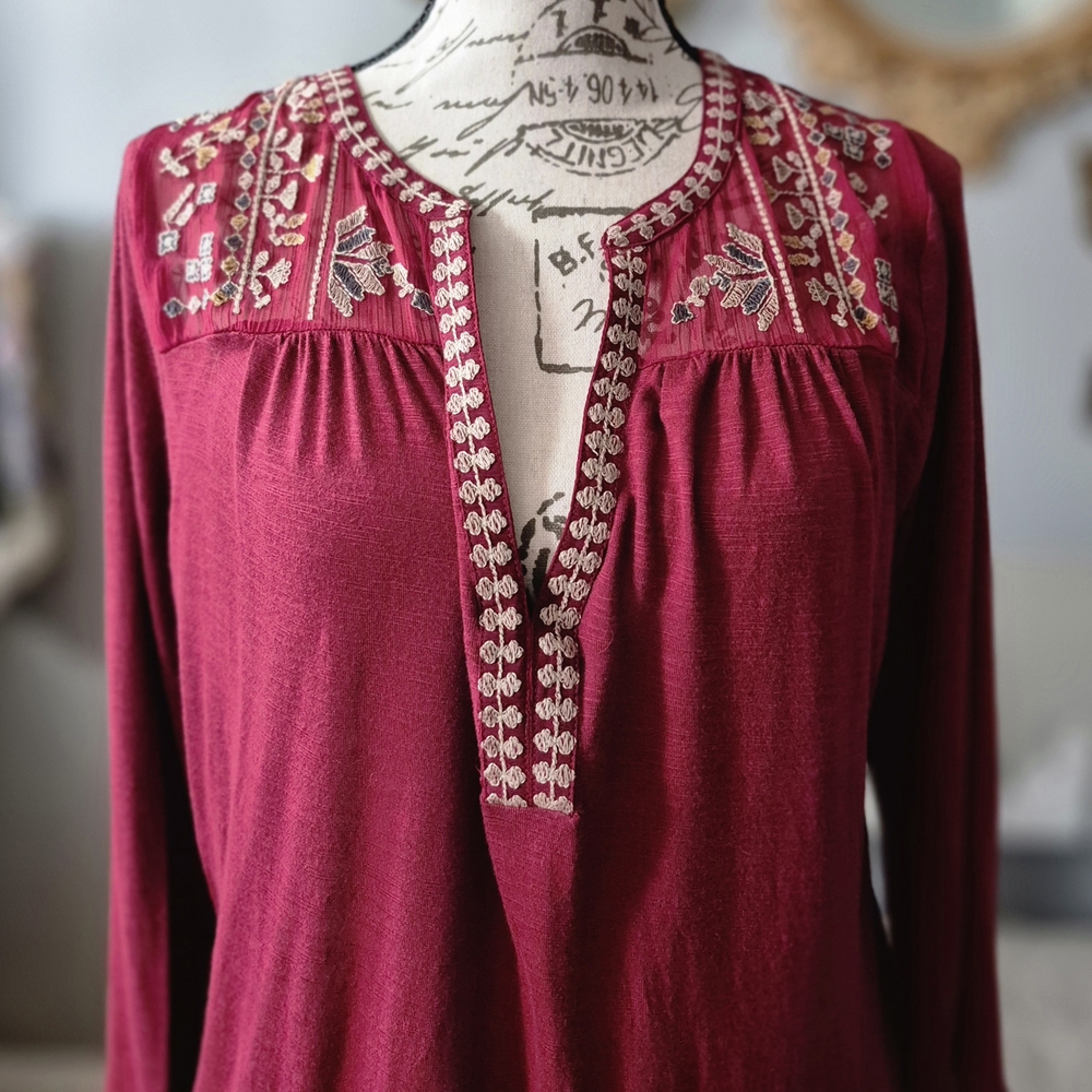 Lucky Brand Burgundy Embroidered Blouse - Picture 3 of 11